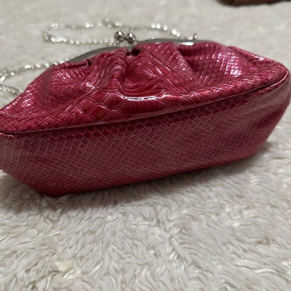 Vintage Faux Snakeskin Red Kiss Lock Shoulder Crossbody Bag Purse Retro Coquette - Picture 5 of 6
